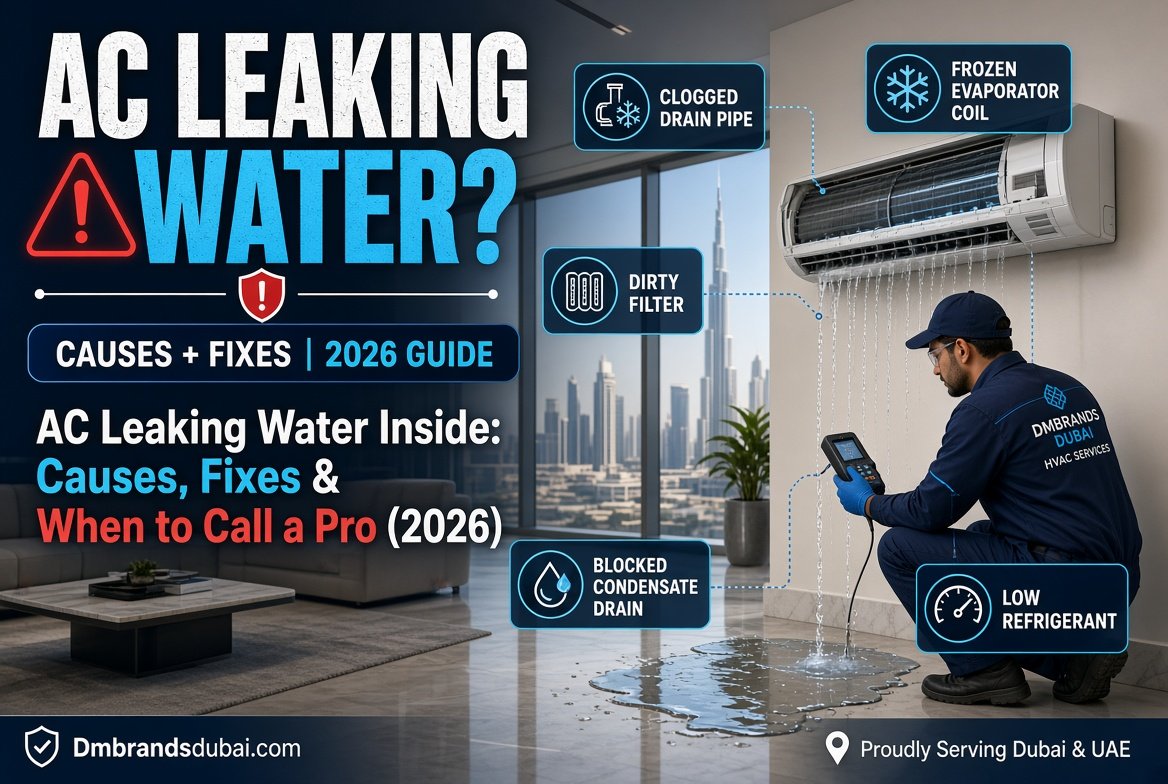 AC Leaking Water Inside: Causes, Fixes & When to Call a Pro (2026) - DMBrandsDubai