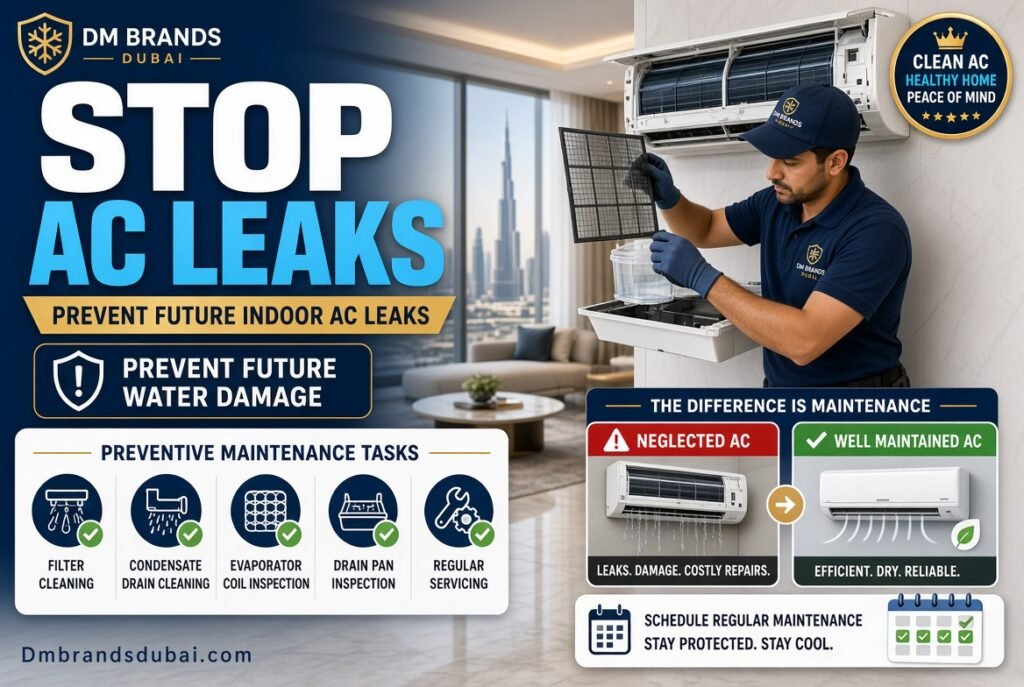 AC Leaking Water Inside: Causes, Fixes & When to Call a Pro (2026) - DMBrandsDubai